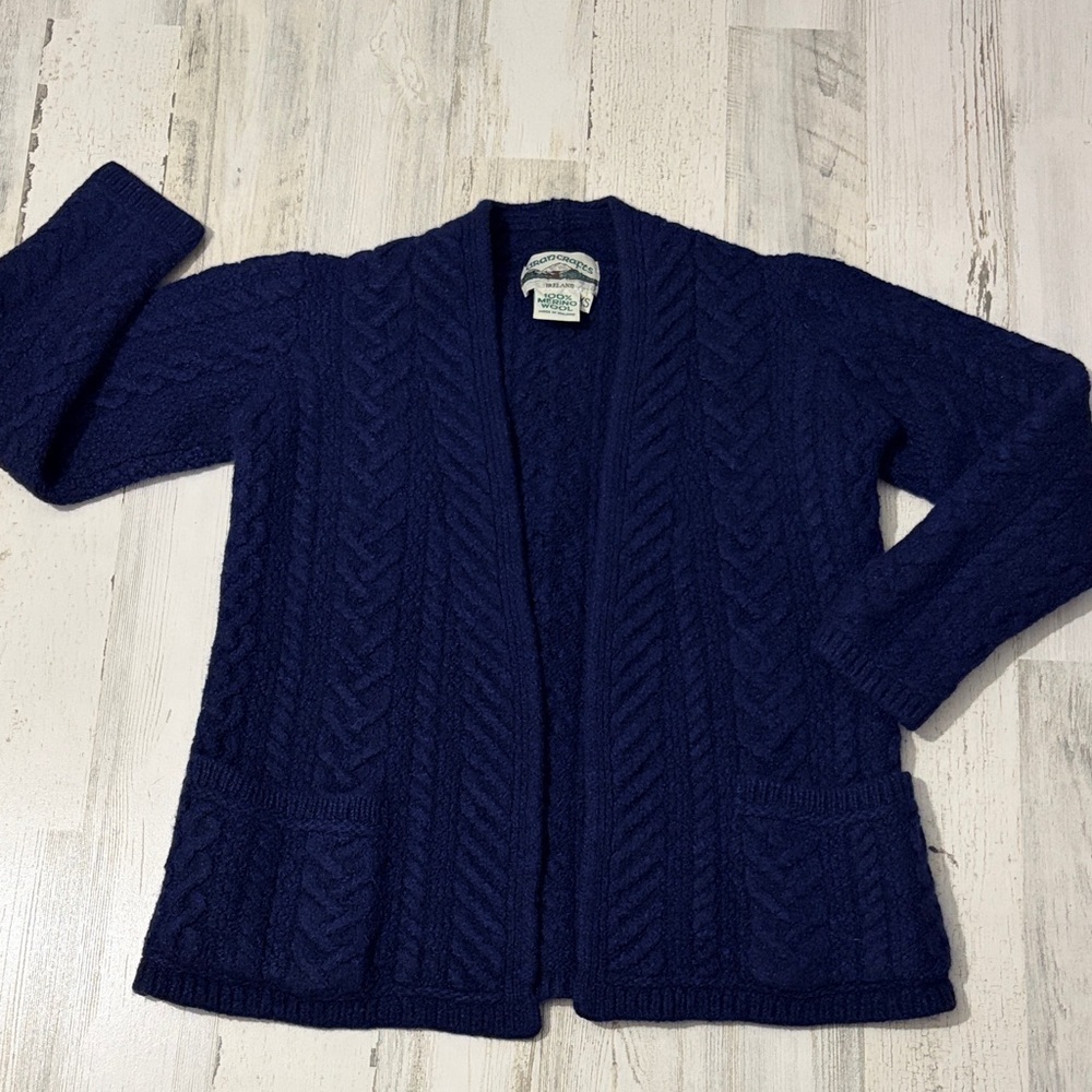 Aran Crafts Deep Blue Merino Wool Women's Cardigan Size XS